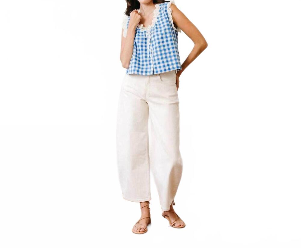 NEW SUNSHINE TIENDA gingham birdie top in blue bay